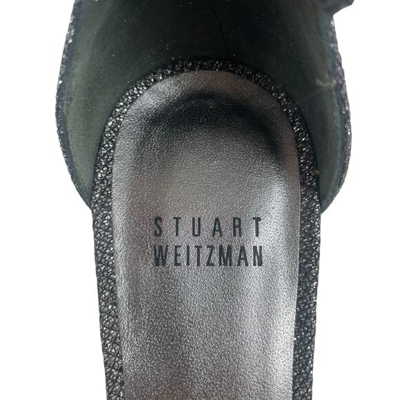 Stuart Weitzman Nudistcurve Lurex Glitter 75mm Sandals Black Gray Size 7M - Picture 12 of 14